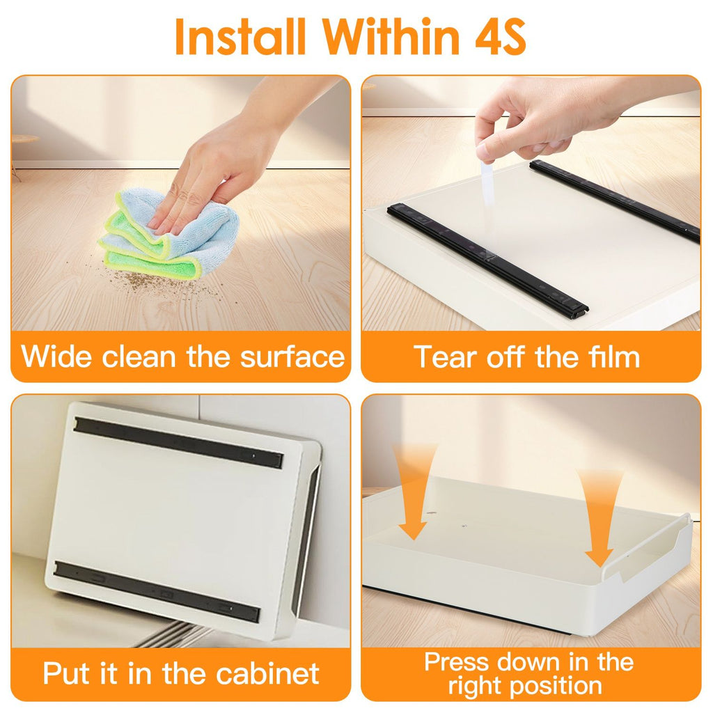 Pull Out Cabinet Organizer Stick On Drawer Carbon Steel Pull Out Shelf Slide Out Pantry Organizer for Kitchen Bathroom Living Room 11.93"Wx16.61"Dx2.24"H