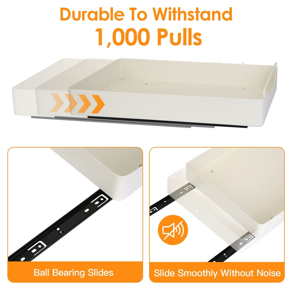 Pull Out Cabinet Organizer Stick On Drawer Carbon Steel Pull Out Shelf Slide Out Pantry Organizer for Kitchen Bathroom Living Room 11.93"Wx16.61"Dx2.24"H