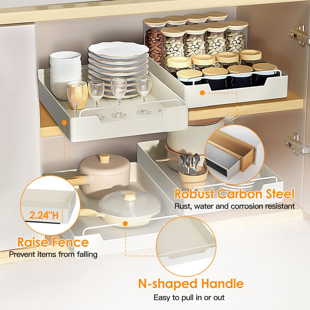 Pull Out Cabinet Organizer Stick On Drawer Carbon Steel Pull Out Shelf Slide Out Pantry Organizer for Kitchen Bathroom Living Room 11.93"Wx16.61"Dx2.24"H