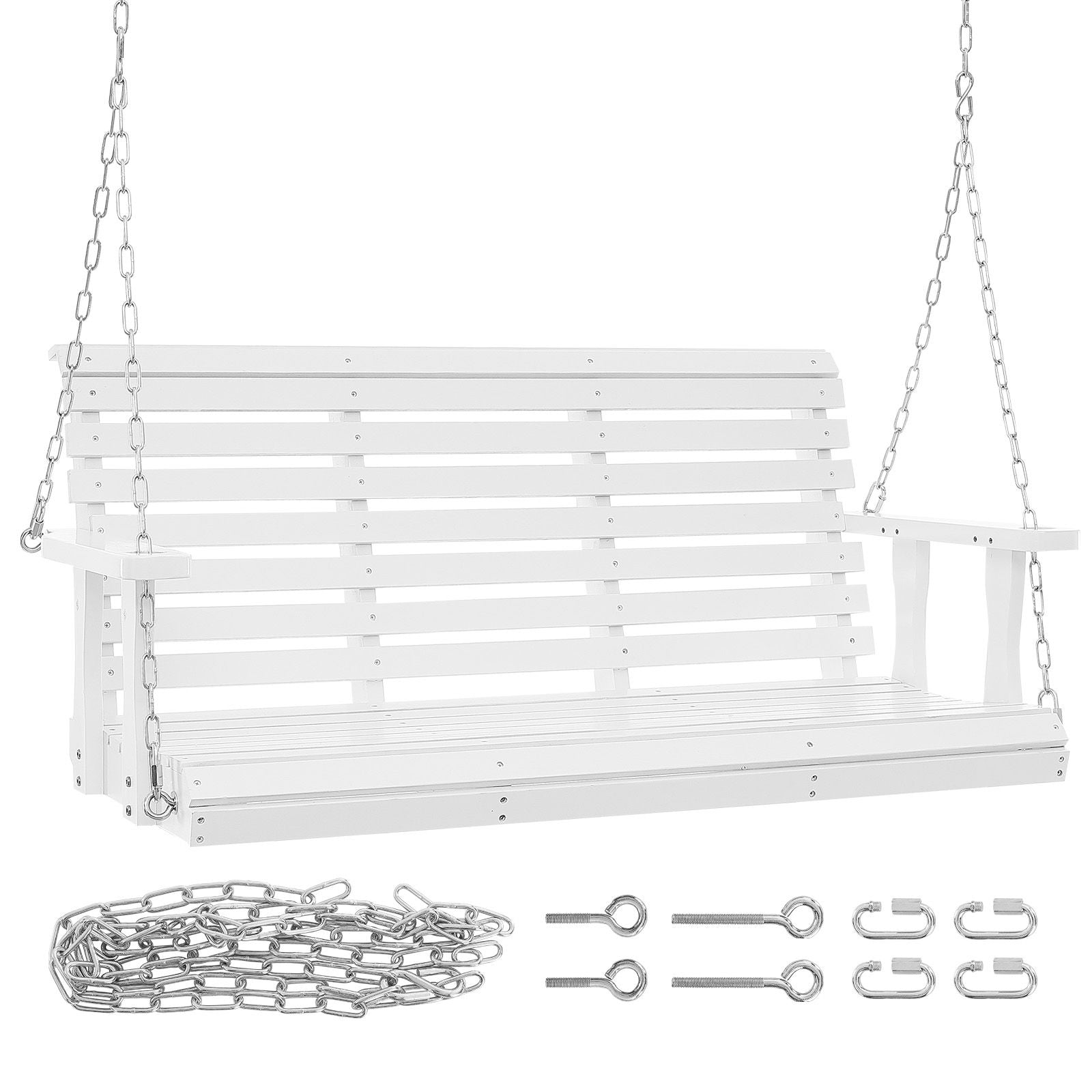 Wooden Porch Swing 4.5 ft, Patio bench swing for Courtyard & Garden, Upgraded 880 lbs Strong Load Capacity, Heavy Duty Swing Chair Bench with Hanging Chains for Outdoors, White