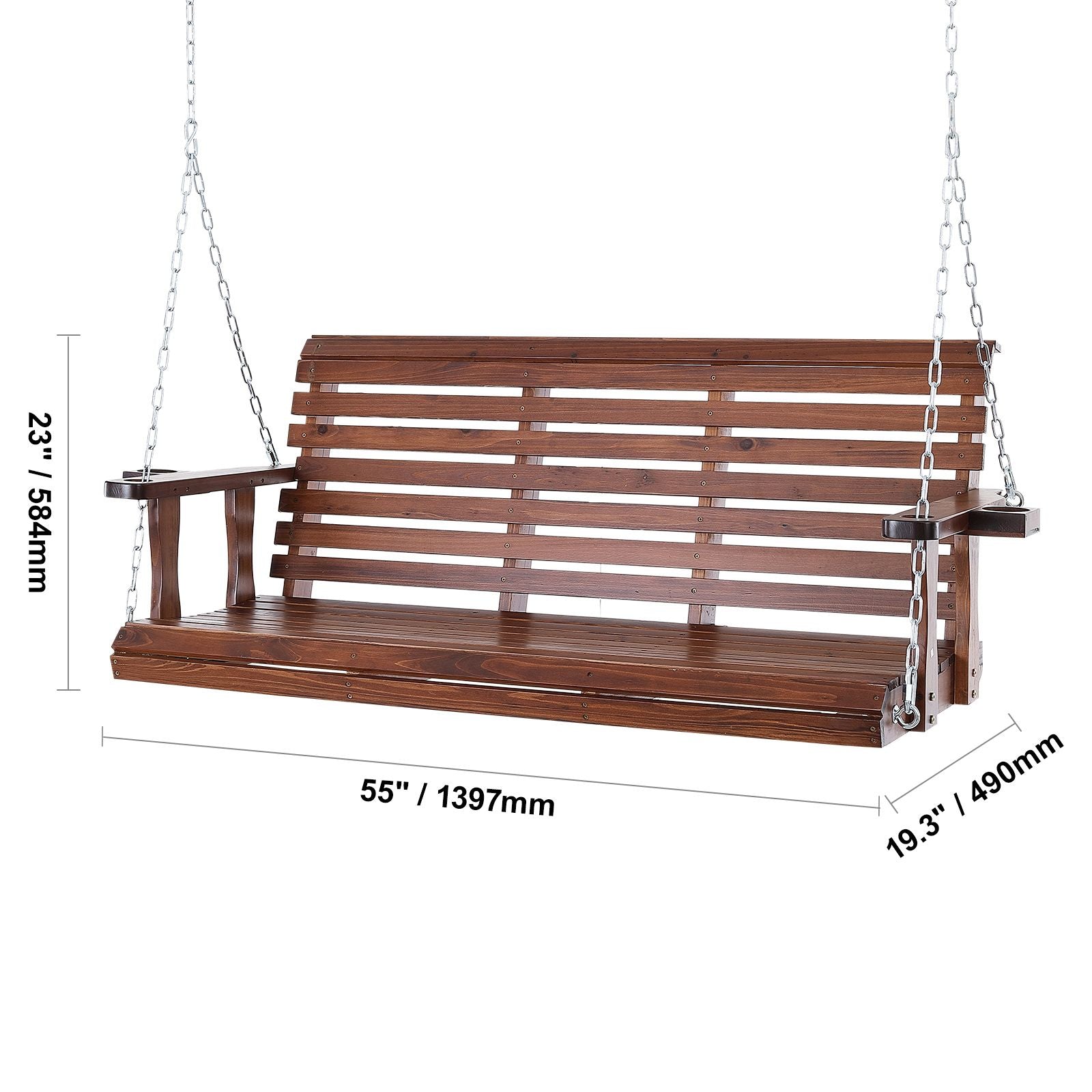 Wooden Porch Swing 5.5 ft, Patio bench swing for Courtyard & Garden, Upgraded 880 lbs Strong Load Capacity, Heavy Duty Swing Chair Bench with Hanging Chains for Outdoors, Brown