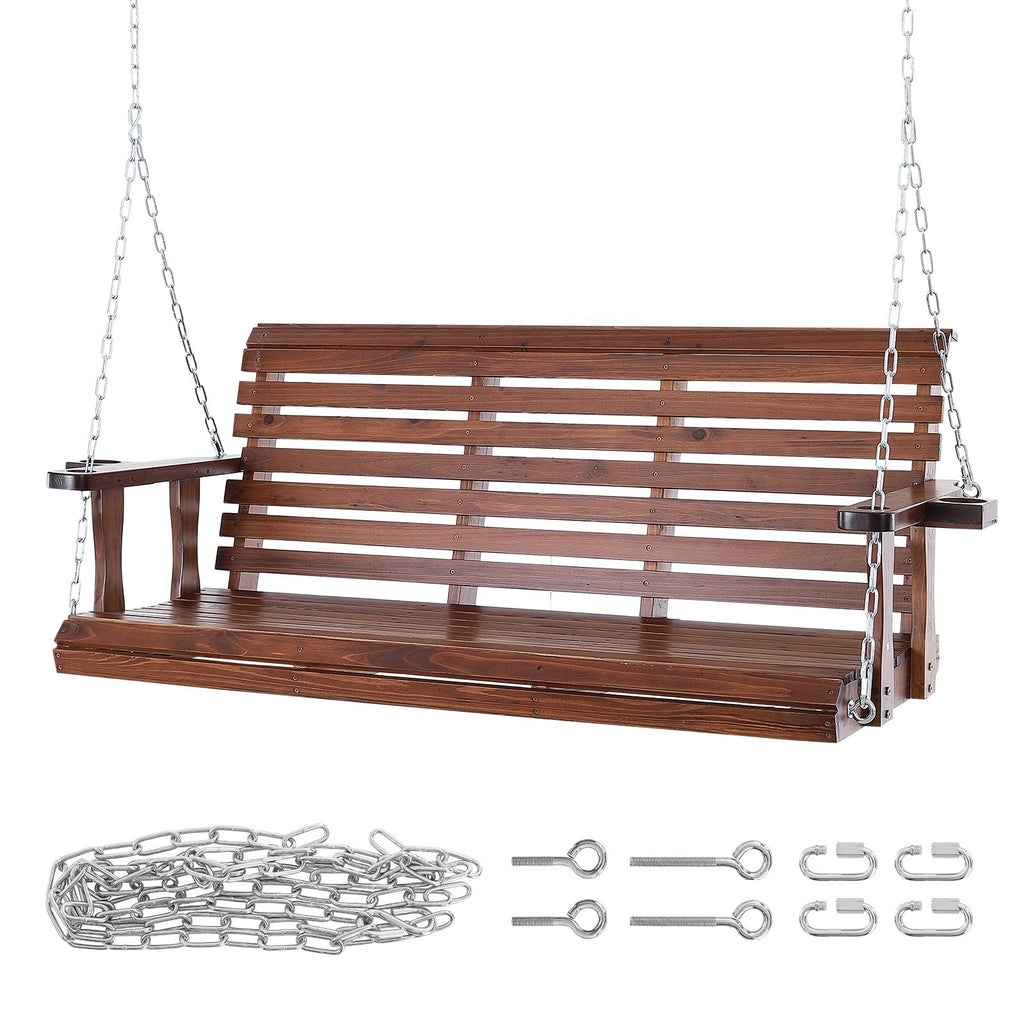 Wooden Porch Swing 5.5 ft, Patio bench swing for Courtyard & Garden, Upgraded 880 lbs Strong Load Capacity, Heavy Duty Swing Chair Bench with Hanging Chains for Outdoors, Brown