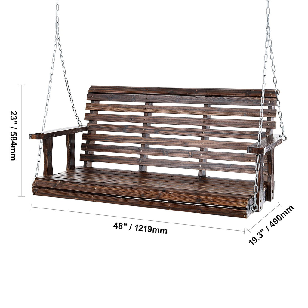 Wooden Porch Swing 4.5 ft, Patio bench swing for Courtyard & Garden, Upgraded 880 lbs Strong Load Capacity, Heavy Duty Swing Chair Bench with Hanging Chains for Outdoors, Carbonized Brown