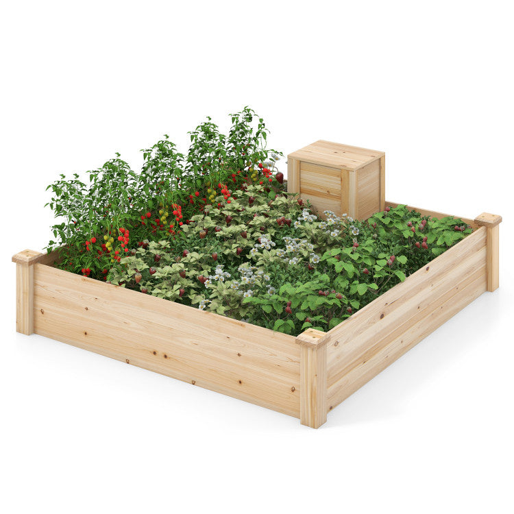 49" x 49" x 10" Raised Garden Bed with Compost Bin and Open-ended Bottom