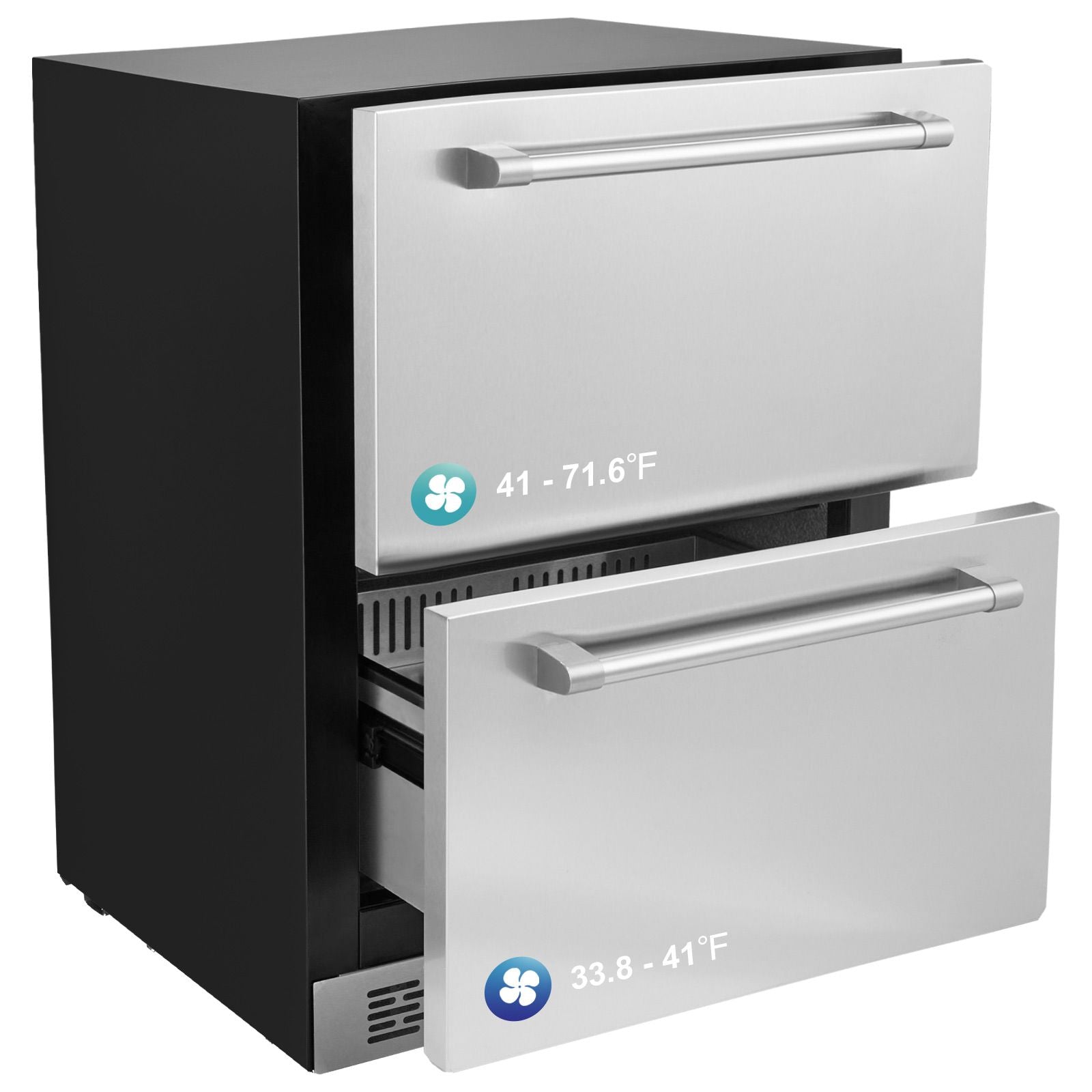 24" Undercounter Refrigerator, 2 Drawer Wine Refrigerator with Different Temperature, 4.87 Cu.ft. Capacity, Waterproof Indoor and Outdoor Under Counter Drawer Fridge for Home and Commercial Use