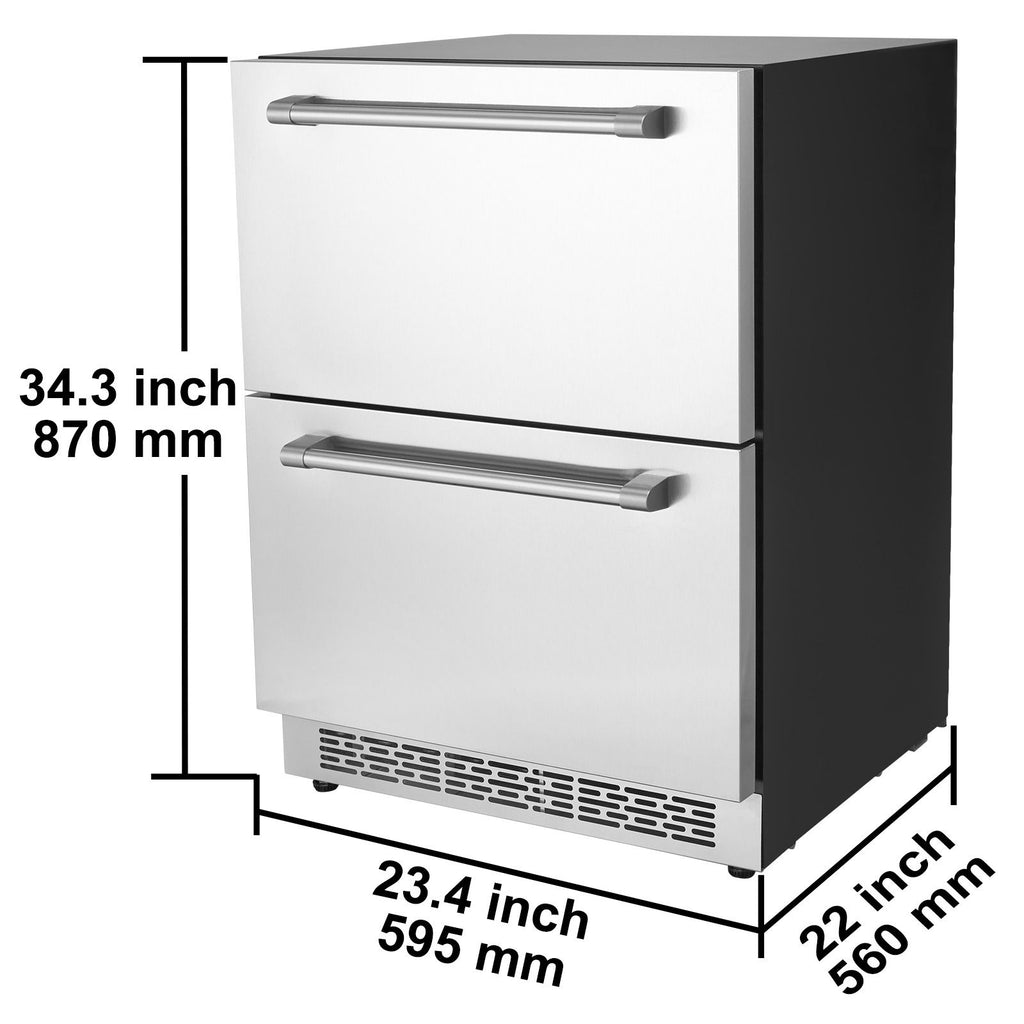 24" Undercounter Refrigerator, 2 Drawer Wine Refrigerator with Different Temperature, 4.87 Cu.ft. Capacity, Waterproof Indoor and Outdoor Under Counter Drawer Fridge for Home and Commercial Use