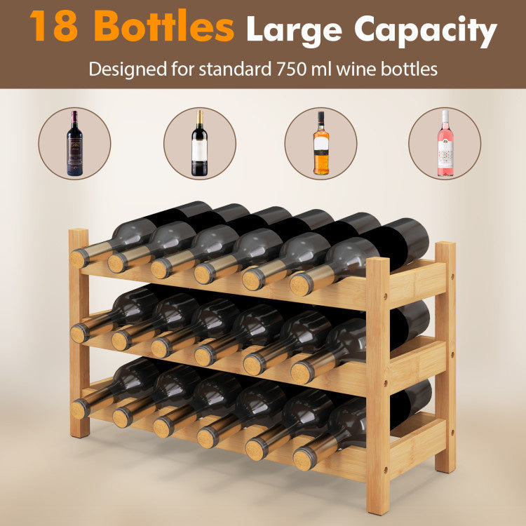 3-Tier Bamboo Freestanding Countertop Wine Bottle Organizer