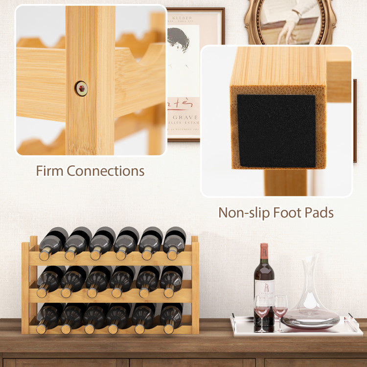3-Tier Bamboo Freestanding Countertop Wine Bottle Organizer