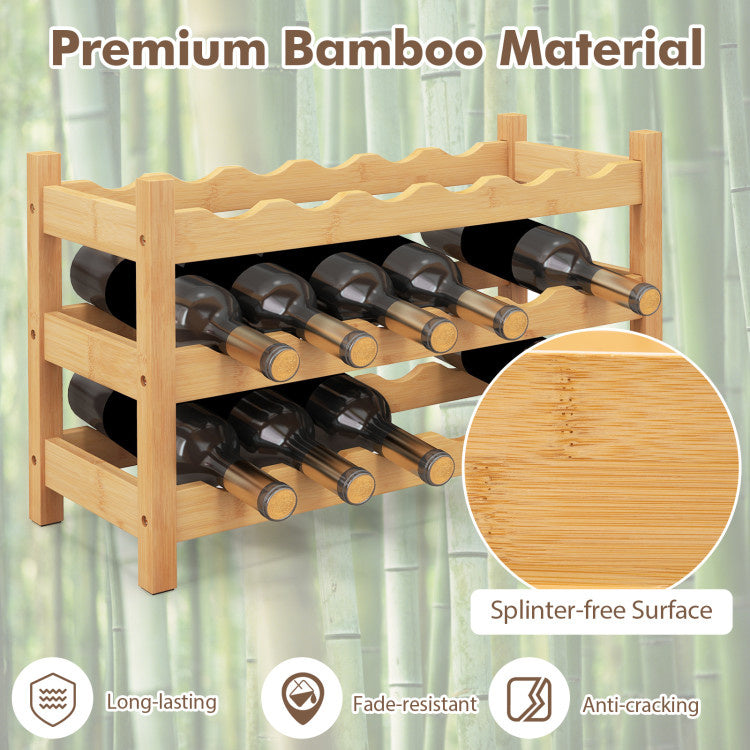 3-Tier Bamboo Freestanding Countertop Wine Bottle Organizer