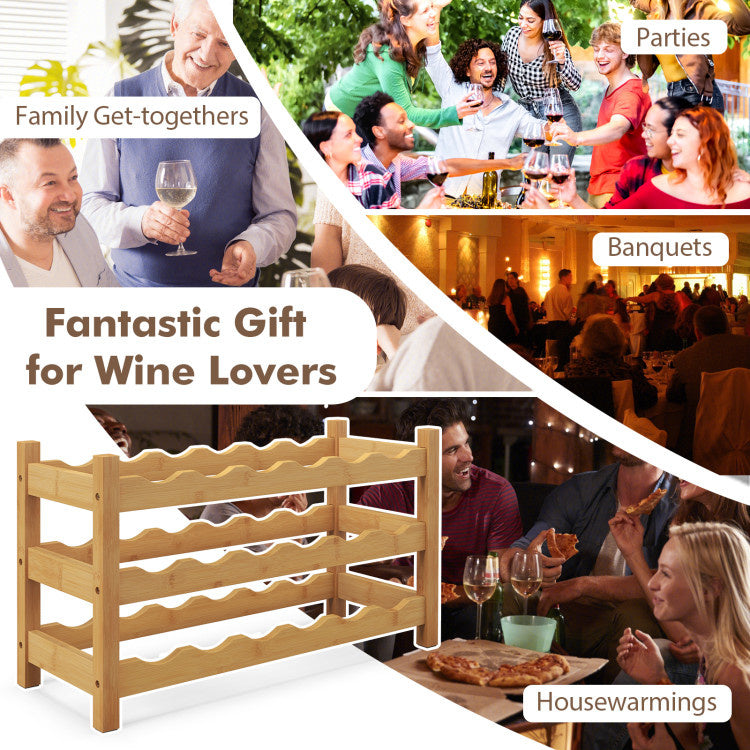 3-Tier Bamboo Freestanding Countertop Wine Bottle Organizer
