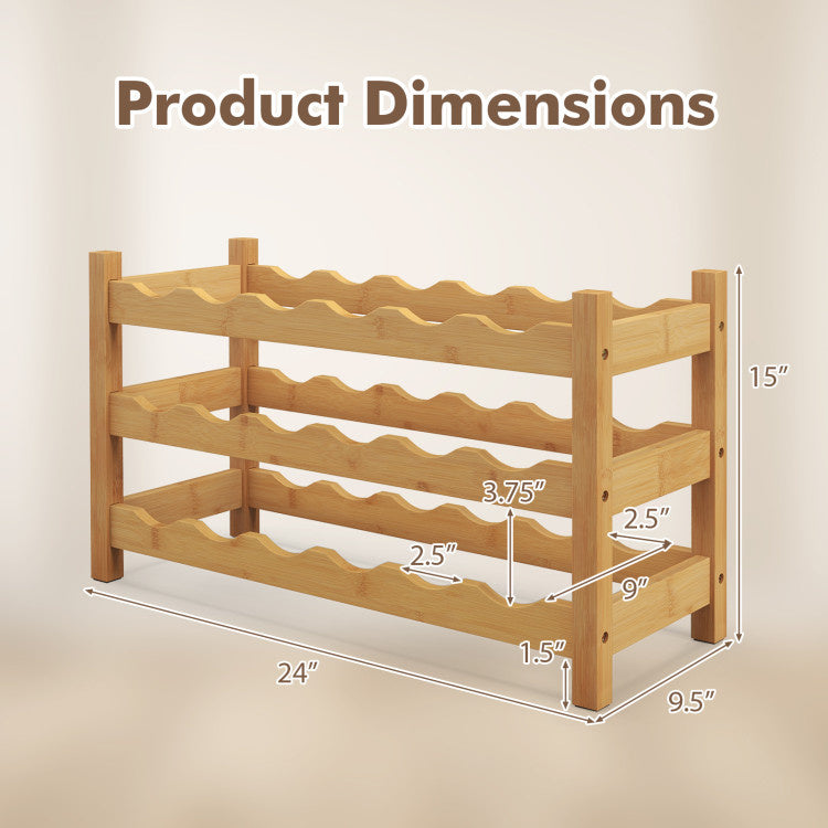 3-Tier Bamboo Freestanding Countertop Wine Bottle Organizer