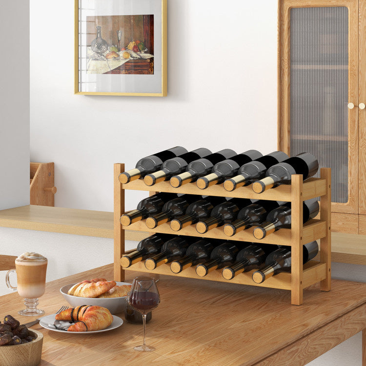 3-Tier Bamboo Freestanding Countertop Wine Bottle Organizer