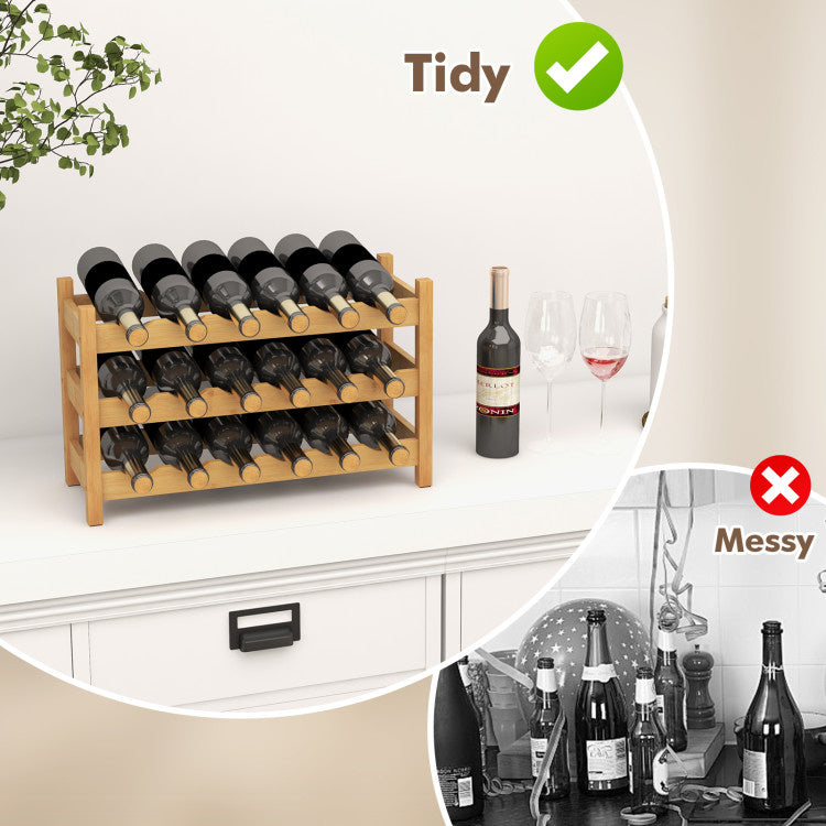3-Tier Bamboo Freestanding Countertop Wine Bottle Organizer
