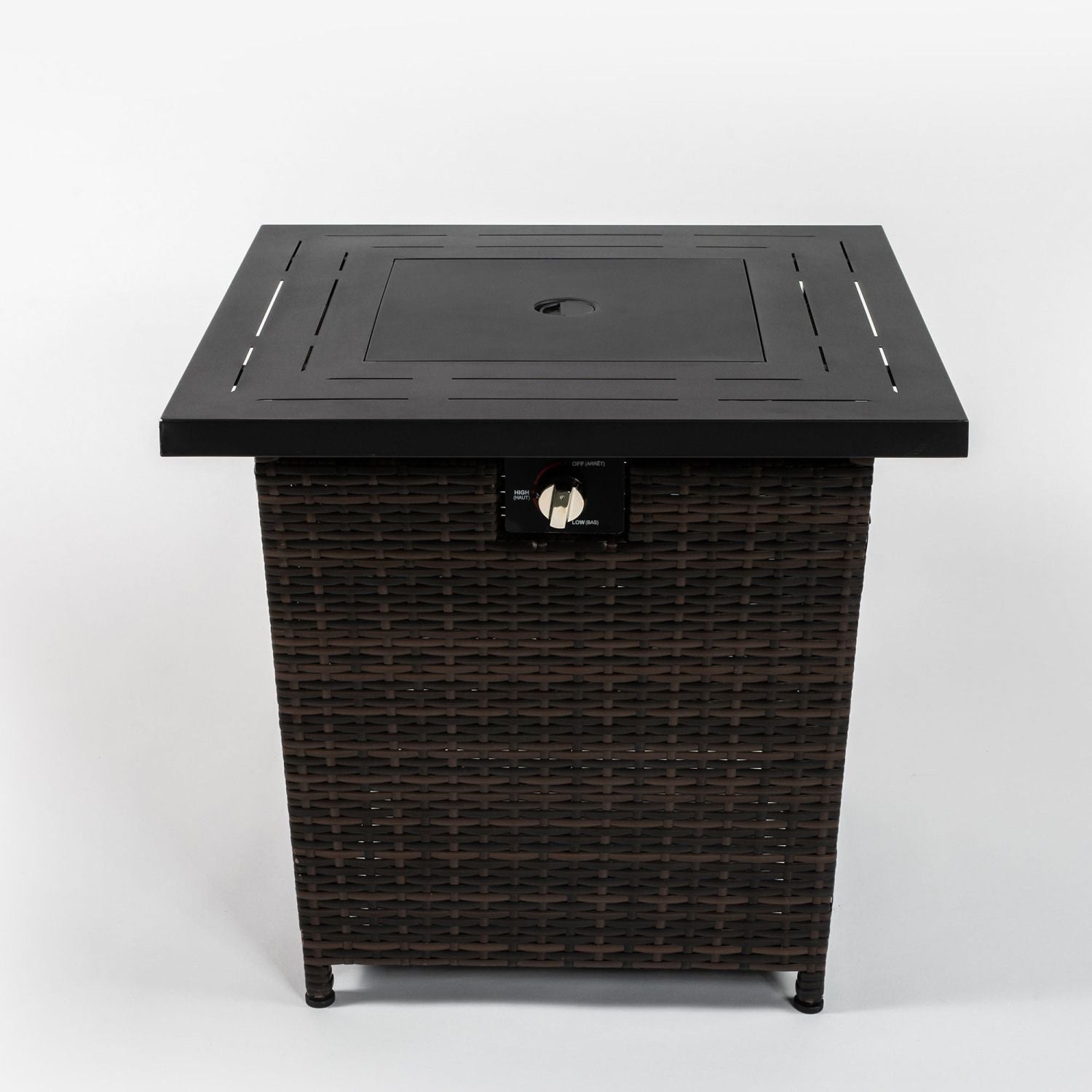 28" Propane Gas Fire Pit Table, 50000 BTU Square Steel Fire Pit with Beautiful Wicker Base for Outside Patio Deck Garden Backyard-Black