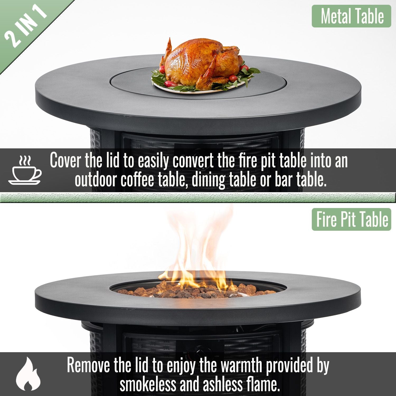 30" Propane Gas Fire Pit Table, 50000 BTU Round Steel Fire Pit for Outside Patio Deck Garden Courtyard-Black