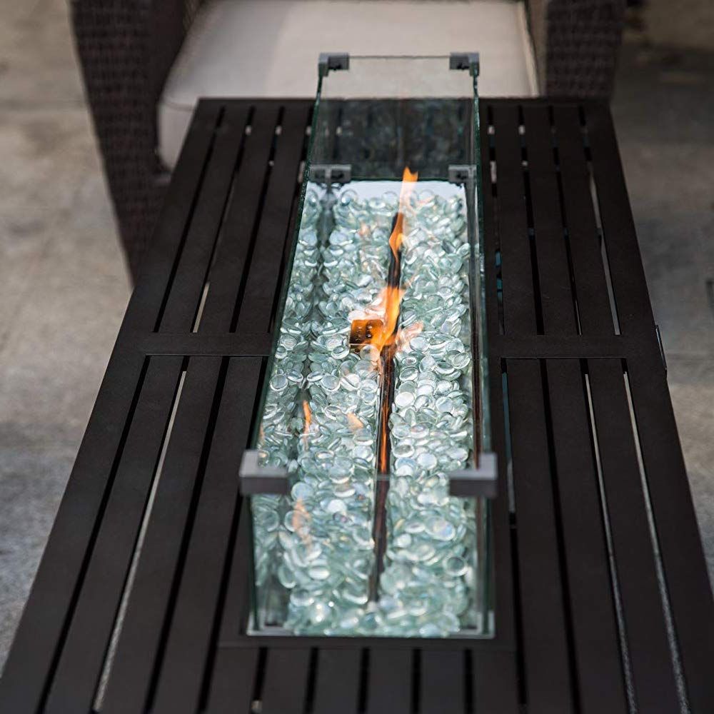 Fire Pit Table Wind Guard, 38.1 x 10.6 x 5.9 Inch Rectangular Glass Wind Guard, Clear Tempered Glass Flame Guard, with Aluminum Alloy Brackets, for Propane Gas Outdoor