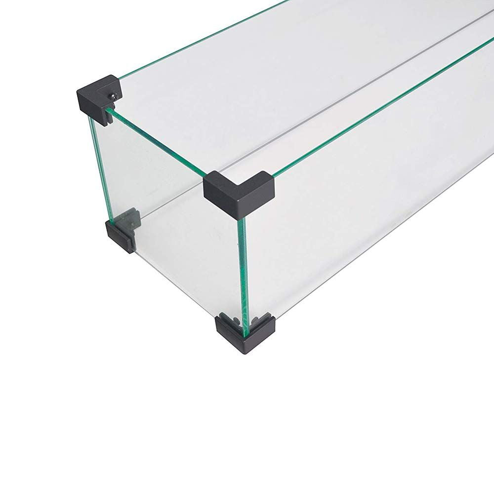 Fire Pit Table Wind Guard, 38.1 x 10.6 x 5.9 Inch Rectangular Glass Wind Guard, Clear Tempered Glass Flame Guard, with Aluminum Alloy Brackets, for Propane Gas Outdoor