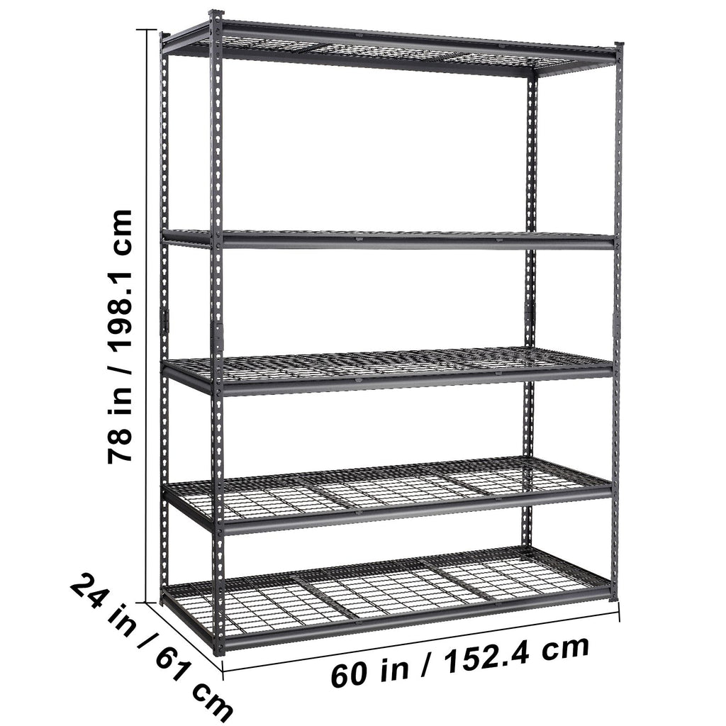 Storage Shelving Unit, 5-Tier Adjustable, 2000 lbs Capacity, Heavy Duty Garage Shelves Metal Organizer Wire Rack, Black, 60" L x 24" W x 78" H for Kitchen Pantry Basement Bathroom Laundry Closet