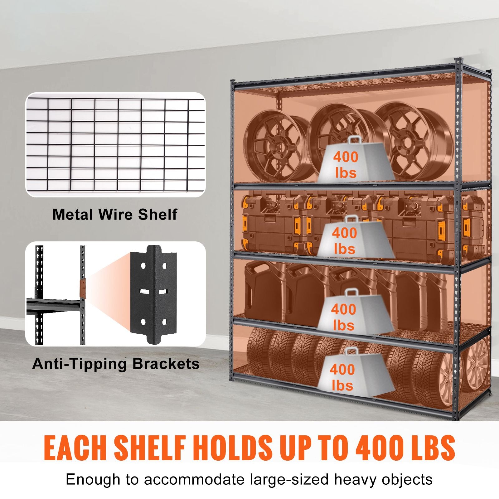 Storage Shelving Unit, 5-Tier Adjustable, 2000 lbs Capacity, Heavy Duty Garage Shelves Metal Organizer Wire Rack, Black, 60" L x 24" W x 78" H for Kitchen Pantry Basement Bathroom Laundry Closet