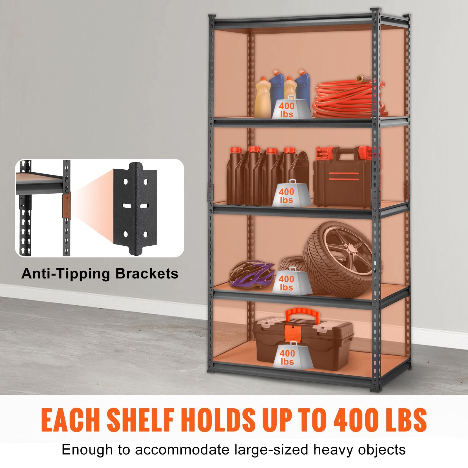 Storage Shelving Unit, 5-Tier Adjustable, 2000 lbs Capacity, Heavy Duty Garage Shelves Metal Organizer Utility Rack, Black, 35" L x 18" W x 71" H for Kitchen Pantry Basement Bathroom Laundry