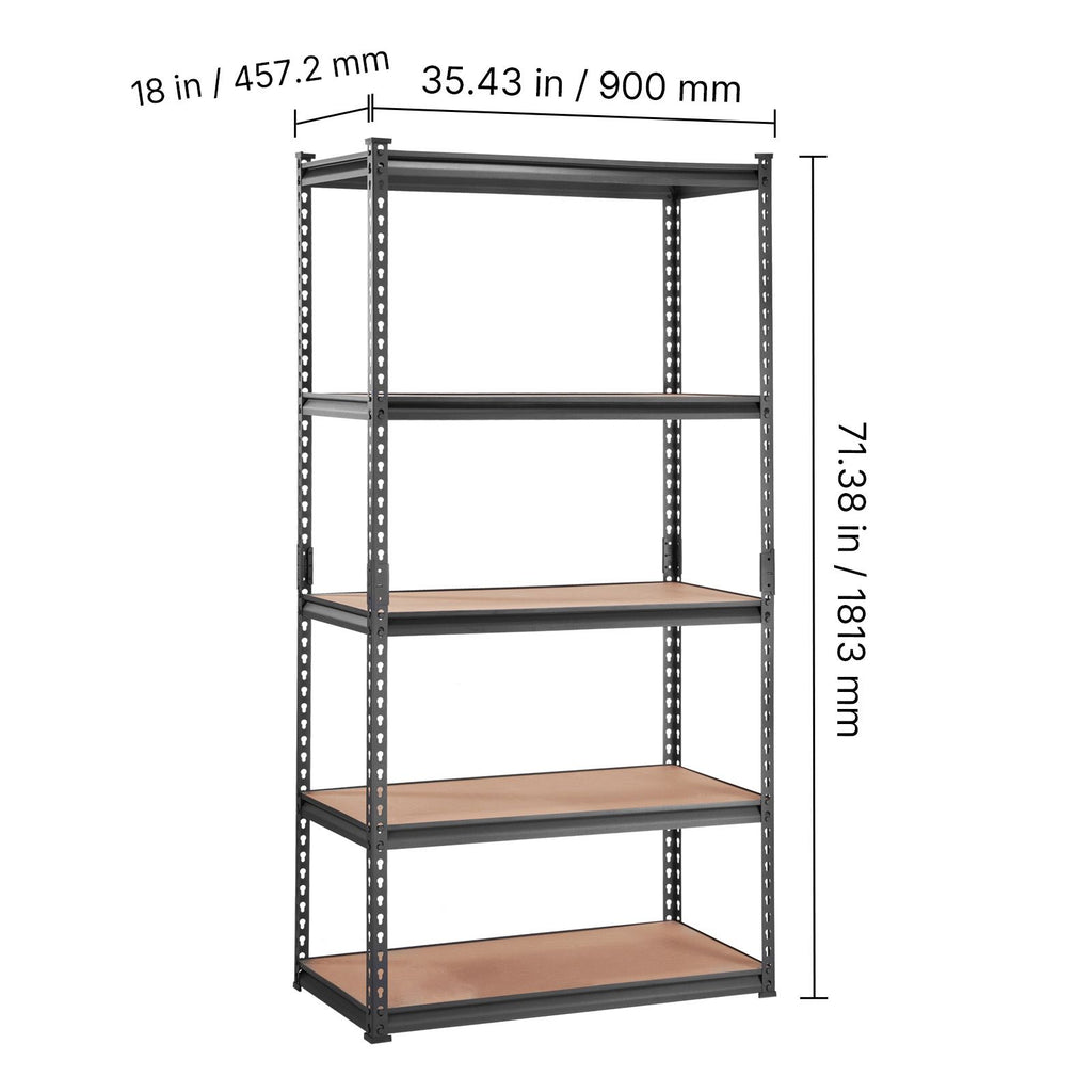 Storage Shelving Unit, 5-Tier Adjustable, 2000 lbs Capacity, Heavy Duty Garage Shelves Metal Organizer Utility Rack, Black, 35" L x 18" W x 71" H for Kitchen Pantry Basement Bathroom Laundry