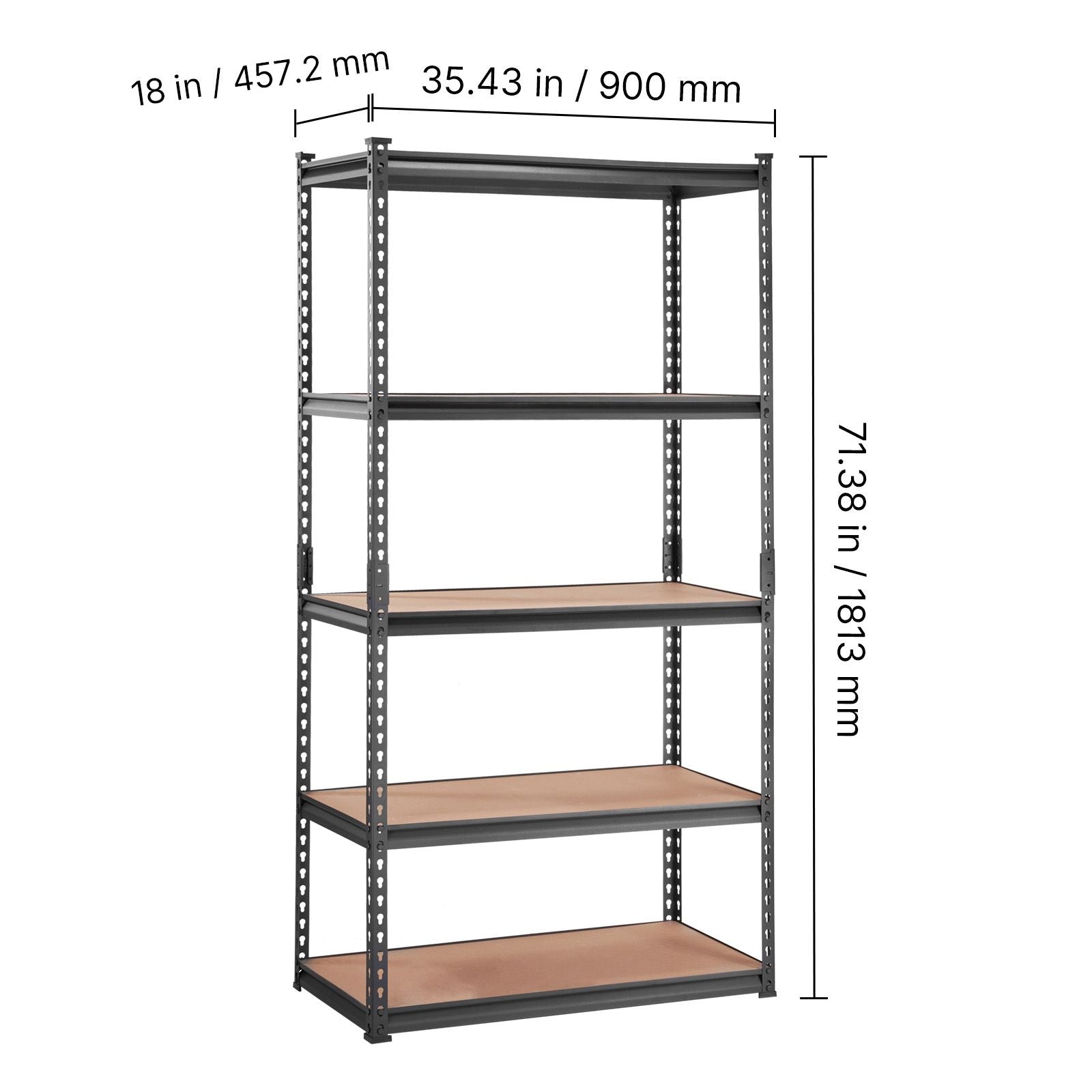 Storage Shelving Unit, 5-Tier Adjustable, 2000 lbs Capacity, Heavy Duty Garage Shelves Metal Organizer Utility Rack, Black, 35" L x 18" W x 71" H for Kitchen Pantry Basement Bathroom Laundry