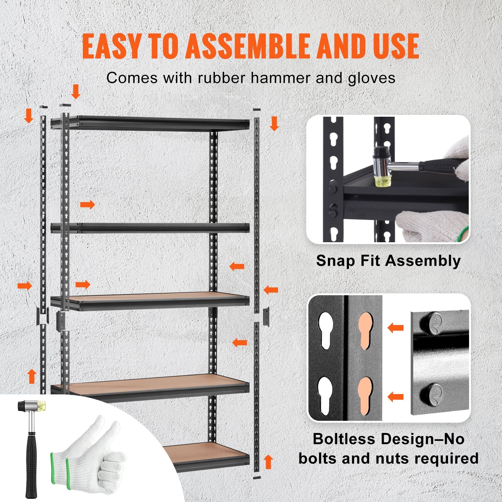 Storage Shelving Unit, 5-Tier Adjustable, 2000 lbs Capacity, Heavy Duty Garage Shelves Metal Organizer Utility Rack, Black, 18" D x 48" W x 72" H for Kitchen Pantry Basement Bathroom Laundry
