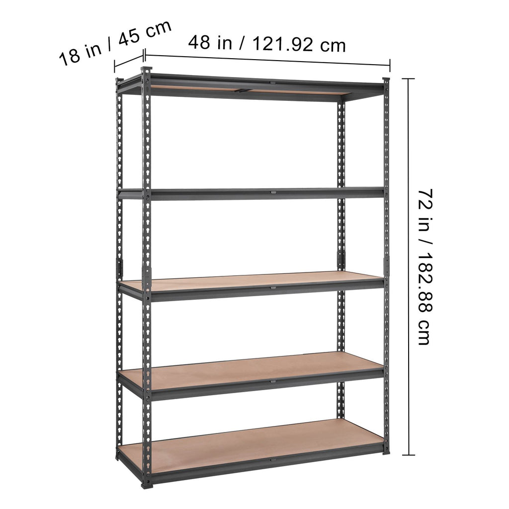 Storage Shelving Unit, 5-Tier Adjustable, 2000 lbs Capacity, Heavy Duty Garage Shelves Metal Organizer Utility Rack, Black, 18" D x 48" W x 72" H for Kitchen Pantry Basement Bathroom Laundry