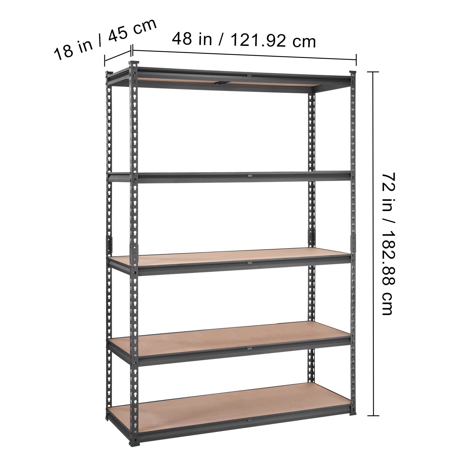 Storage Shelving Unit, 5-Tier Adjustable, 2000 lbs Capacity, Heavy Duty Garage Shelves Metal Organizer Utility Rack, Black, 18" D x 48" W x 72" H for Kitchen Pantry Basement Bathroom Laundry