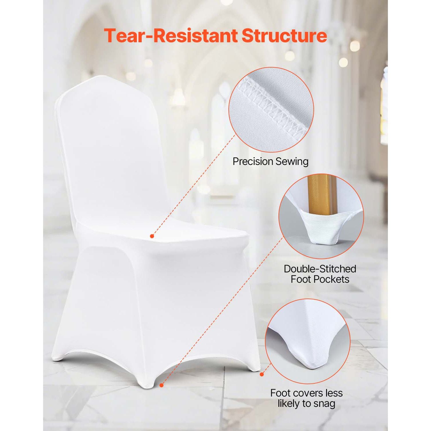 Stretch Spandex Folding Chair Covers, Universal Fitted Chair Cover, Removable Washable Protective Slipcovers, for Wedding, Holiday, Banquet, Party, Celebration, Dining (100PCS White)