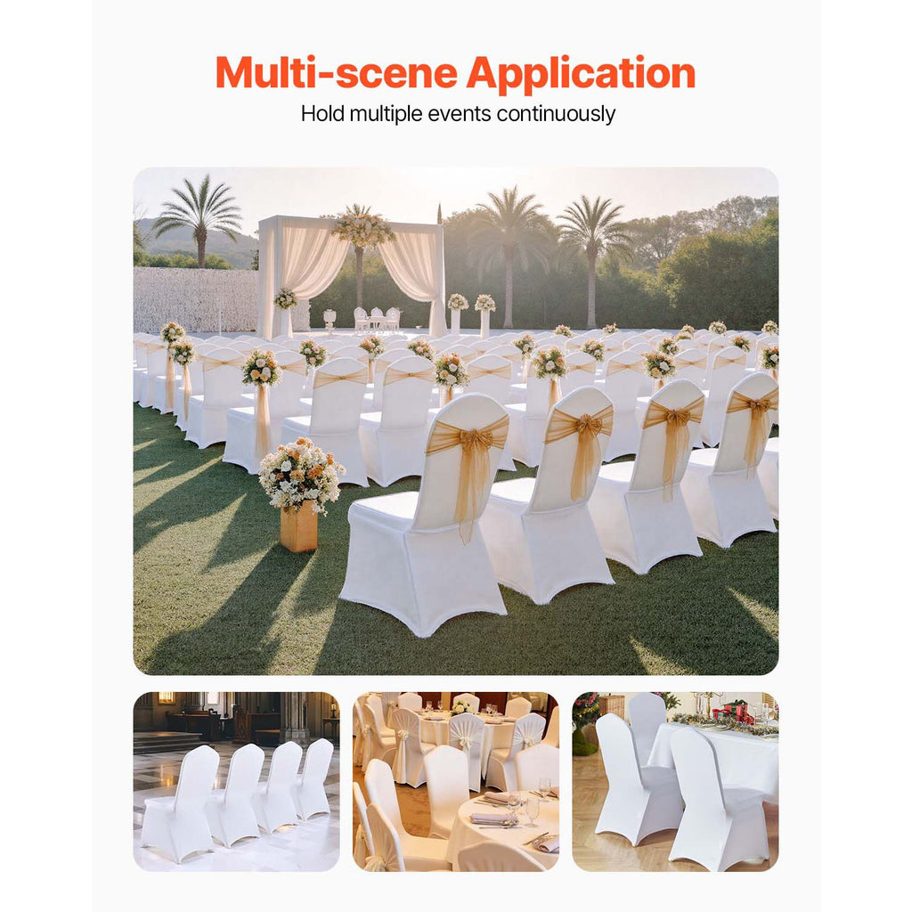 Stretch Spandex Folding Chair Covers, Universal Fitted Chair Cover, Removable Washable Protective Slipcovers, for Wedding, Holiday, Banquet, Party, Celebration, Dining (100PCS White)