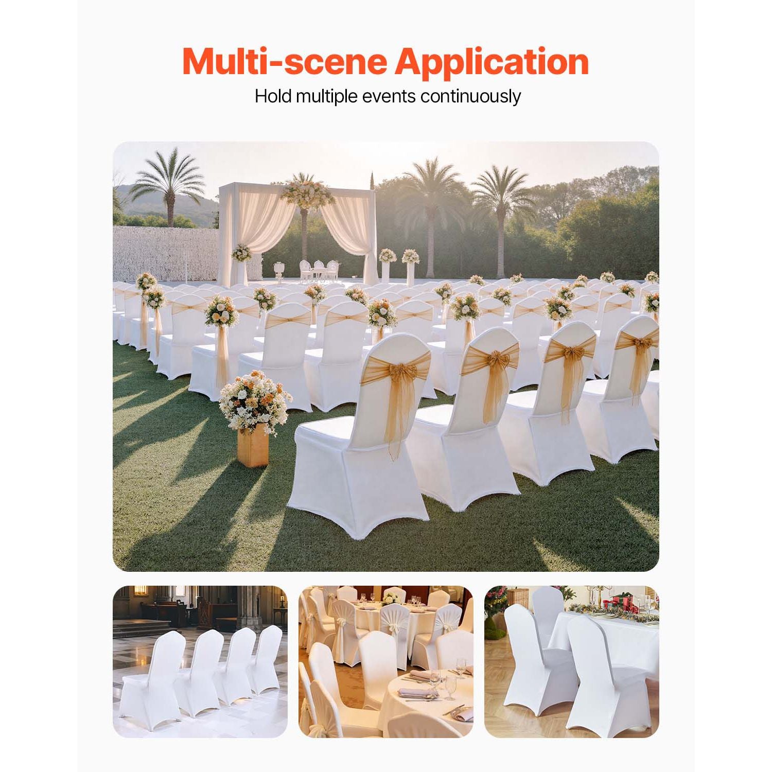 Stretch Spandex Folding Chair Covers, Universal Fitted Chair Cover, Removable Washable Protective Slipcovers, for Wedding, Holiday, Banquet, Party, Celebration, Dining (100PCS White)