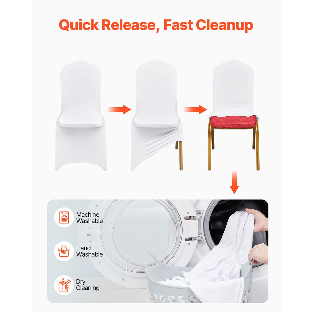 Stretch Spandex Folding Chair Covers, Universal Fitted Chair Cover, Removable Washable Protective Slipcovers, for Wedding, Holiday, Banquet, Party, Celebration, Dining (100PCS White)