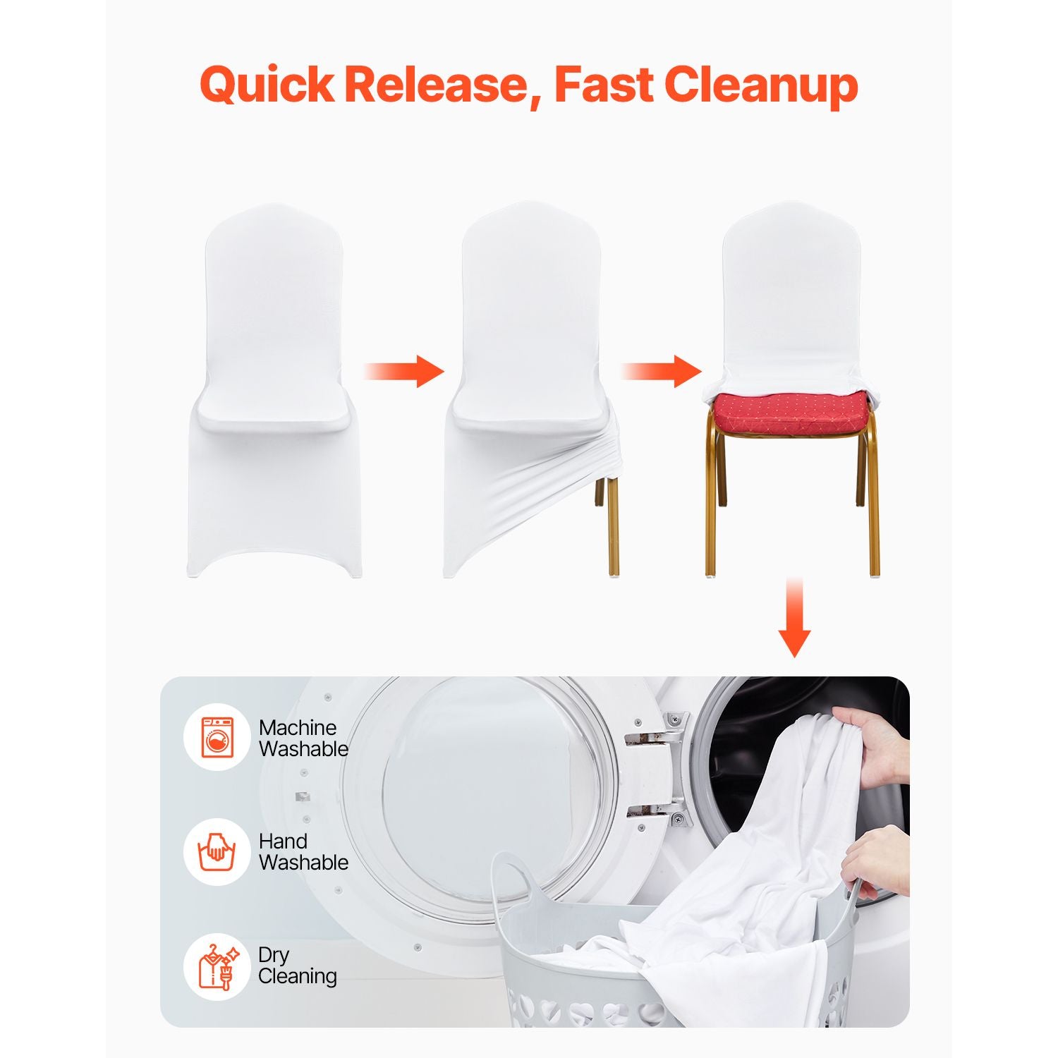 Stretch Spandex Folding Chair Covers, Universal Fitted Chair Cover, Removable Washable Protective Slipcovers, for Wedding, Holiday, Banquet, Party, Celebration, Dining (100PCS White)