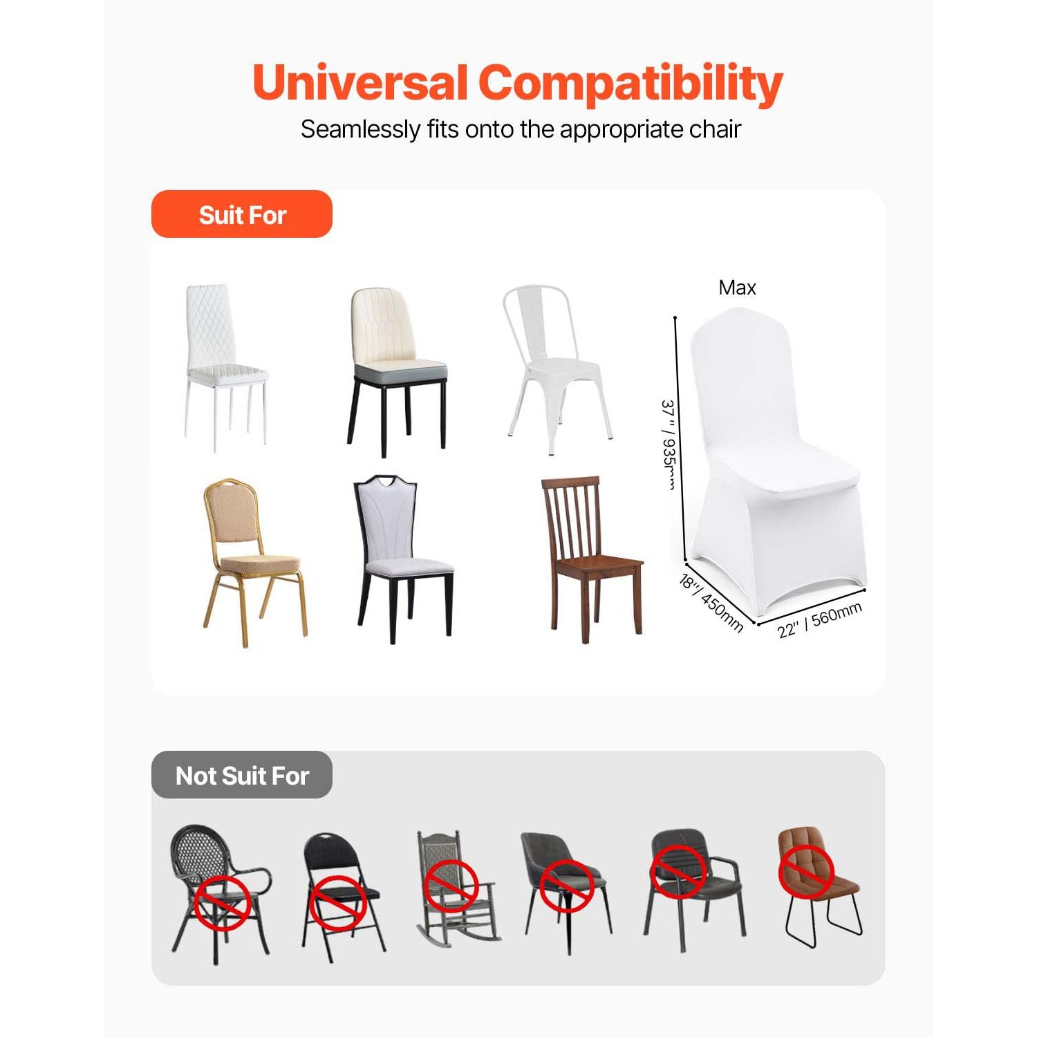 Stretch Spandex Folding Chair Covers, Universal Fitted Chair Cover, Removable Washable Protective Slipcovers, for Wedding, Holiday, Banquet, Party, Celebration, Dining (100PCS White)