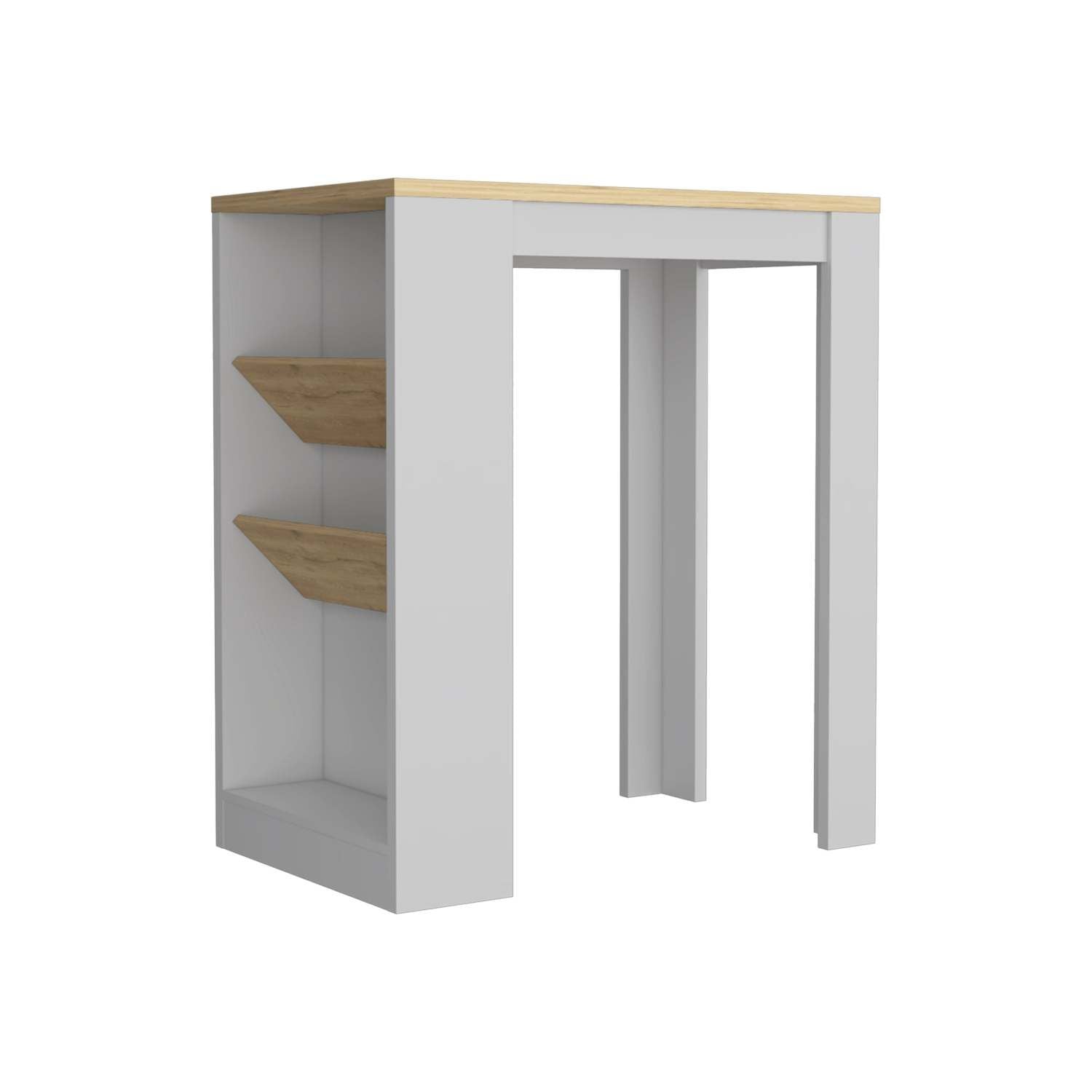 Kitchen Island 41" H, 2 Bottle Organizer and Shelf, White / Macadamia