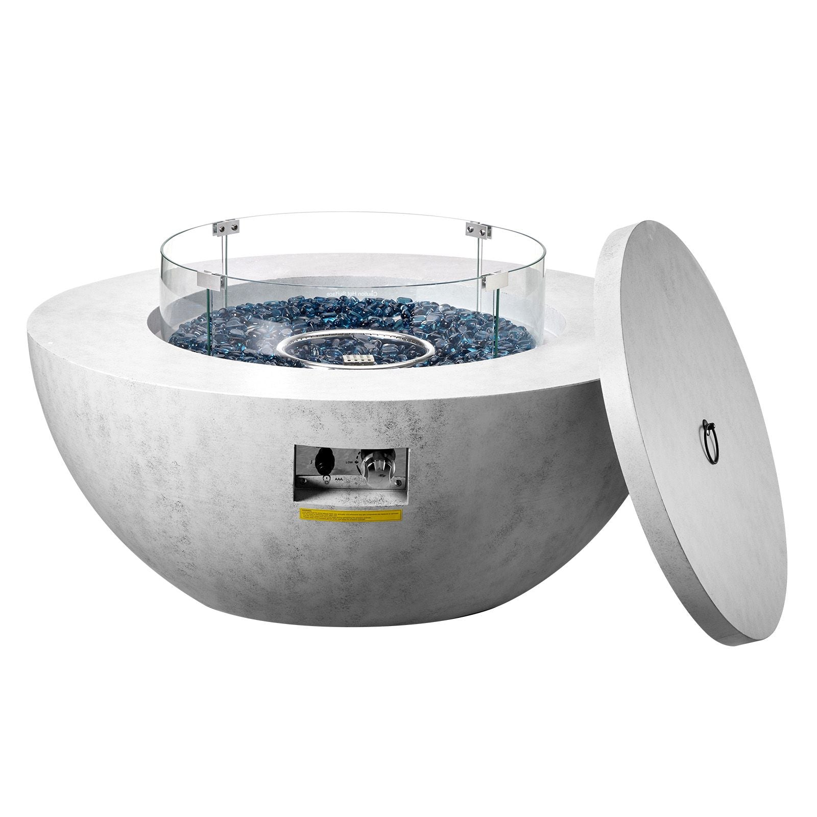 Propane Fire Pit, Outdoor Concrete Gas Fire Pit, 39 in Tabletop with Lava Rocks, Lid,Rain Cover,Adjust Flame Height Camping Firepit for Heating, Lighting, 50000 BTU
