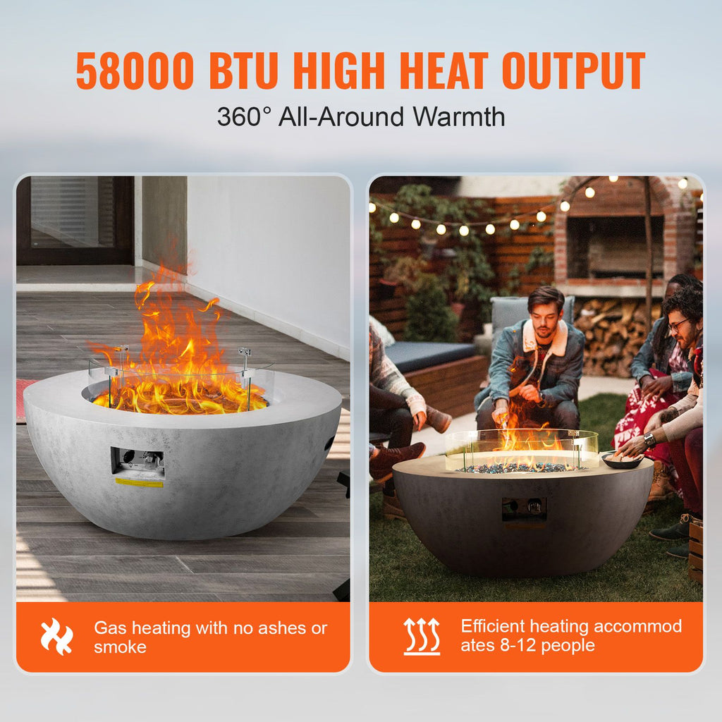 Propane Fire Pit, Outdoor Concrete Gas Fire Pit, 39 in Tabletop with Lava Rocks, Lid,Rain Cover,Adjust Flame Height Camping Firepit for Heating, Lighting, 50000 BTU