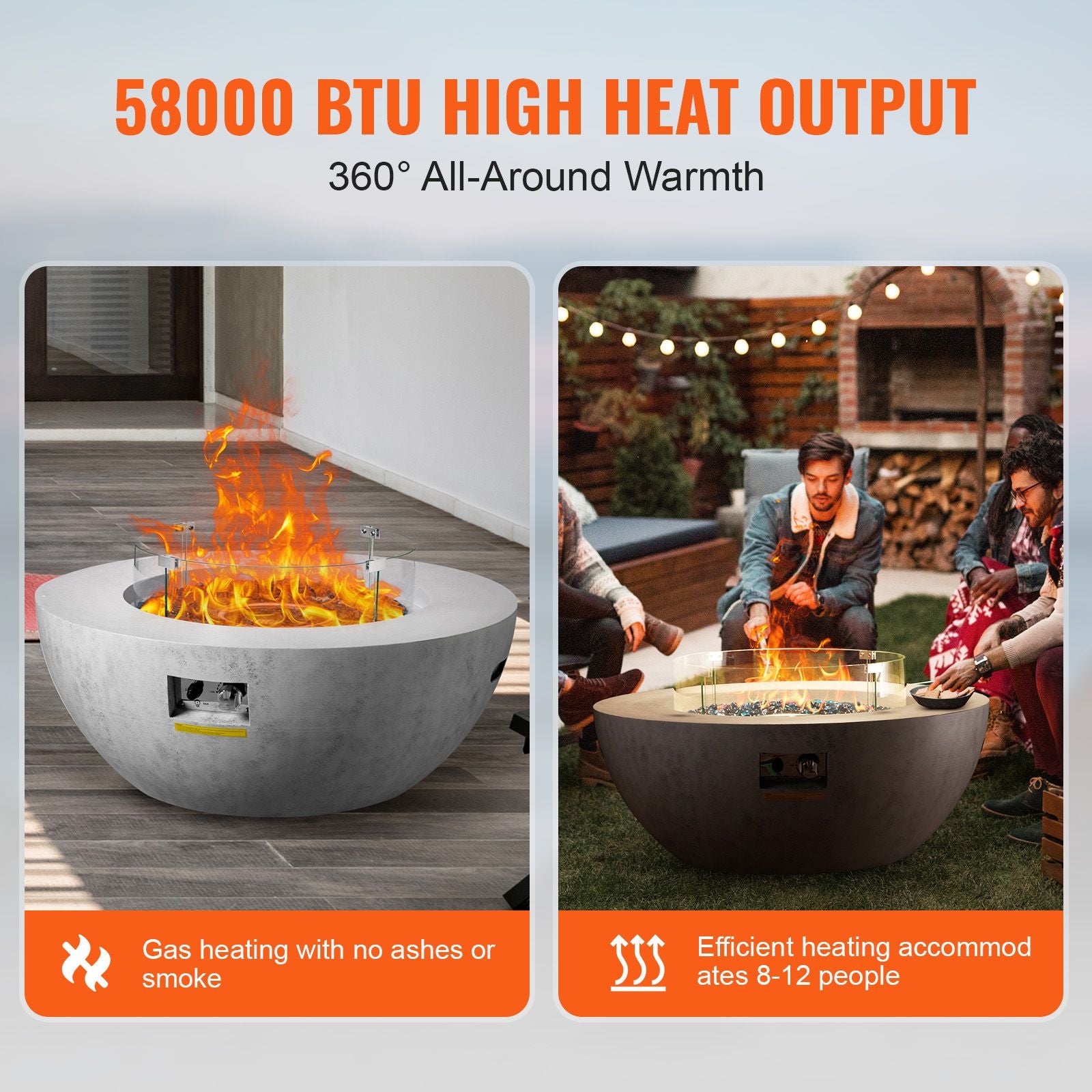 Propane Fire Pit, Outdoor Concrete Gas Fire Pit, 39 in Tabletop with Lava Rocks, Lid,Rain Cover,Adjust Flame Height Camping Firepit for Heating, Lighting, 50000 BTU
