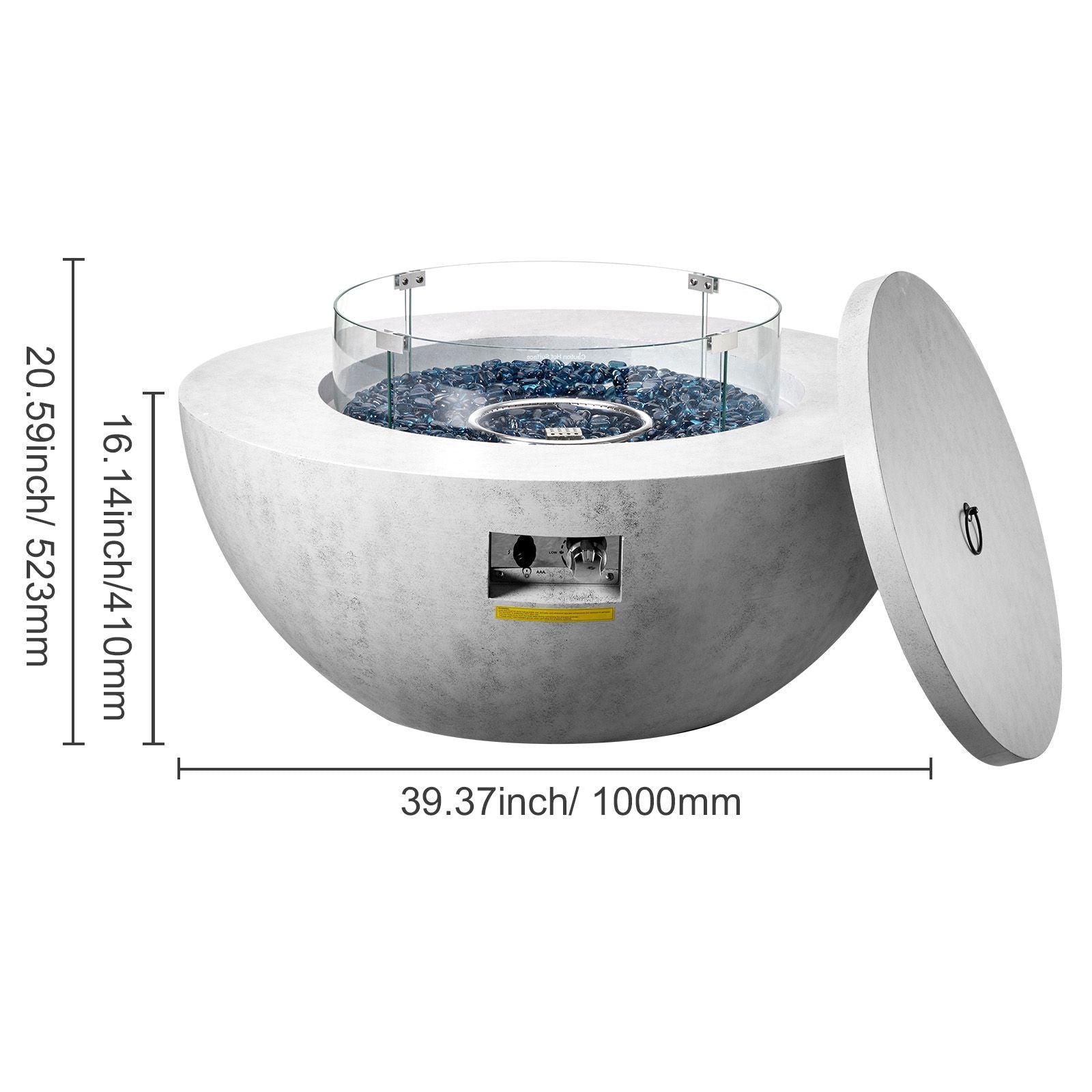 Propane Fire Pit, Outdoor Concrete Gas Fire Pit, 39 in Tabletop with Lava Rocks, Lid,Rain Cover,Adjust Flame Height Camping Firepit for Heating, Lighting, 50000 BTU