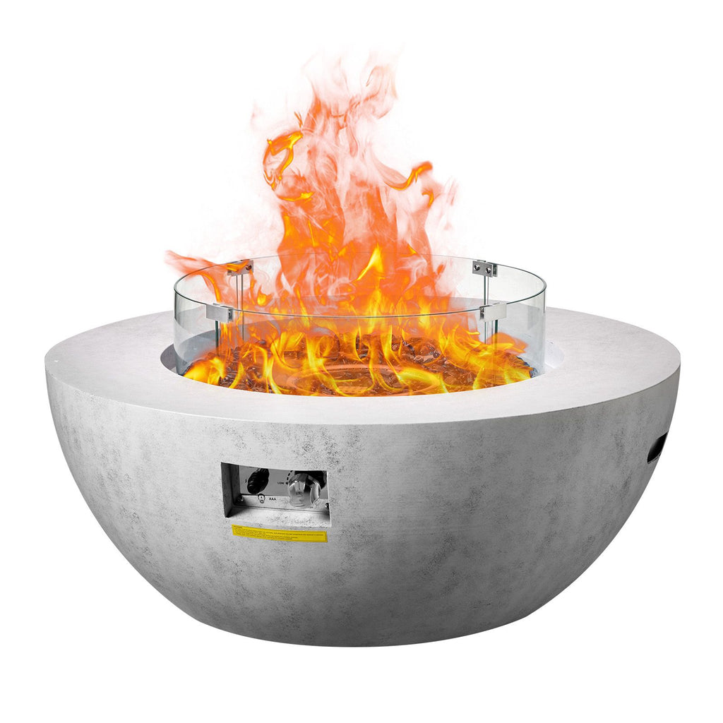 Propane Fire Pit, Outdoor Concrete Gas Fire Pit, 39 in Tabletop with Lava Rocks, Lid,Rain Cover,Adjust Flame Height Camping Firepit for Heating, Lighting, 50000 BTU