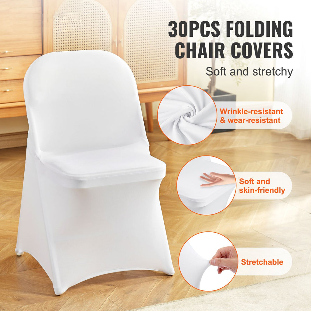 White Stretch Spandex Chair Covers - 30 PCS, Folding Kitchen Chairs Cover, Universal Washable Slipcovers Protector, Removable Chair Seat Covers, for Wedding Party Dining Room Banquet Event