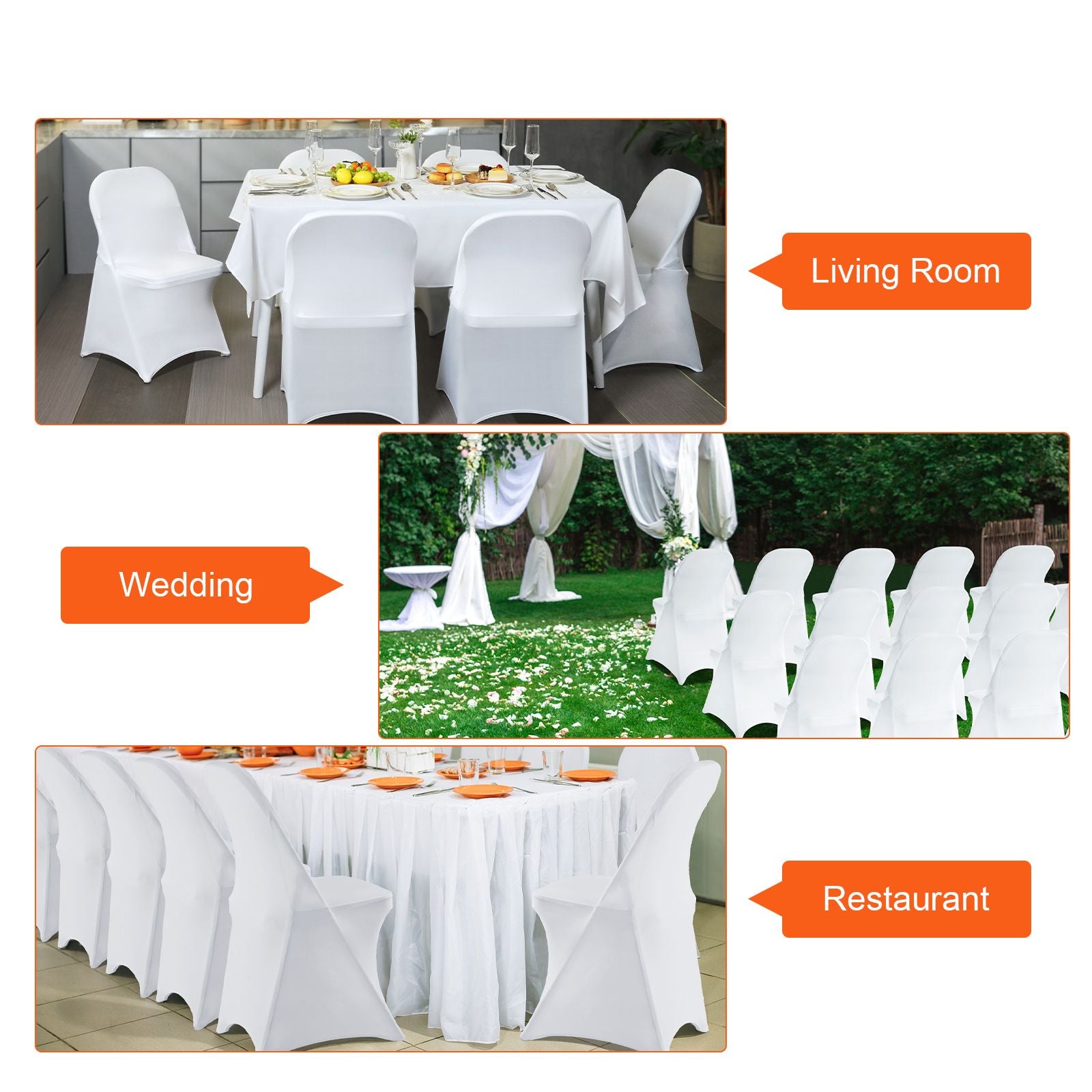 White Stretch Spandex Chair Covers - 30 PCS, Folding Kitchen Chairs Cover, Universal Washable Slipcovers Protector, Removable Chair Seat Covers, for Wedding Party Dining Room Banquet Event