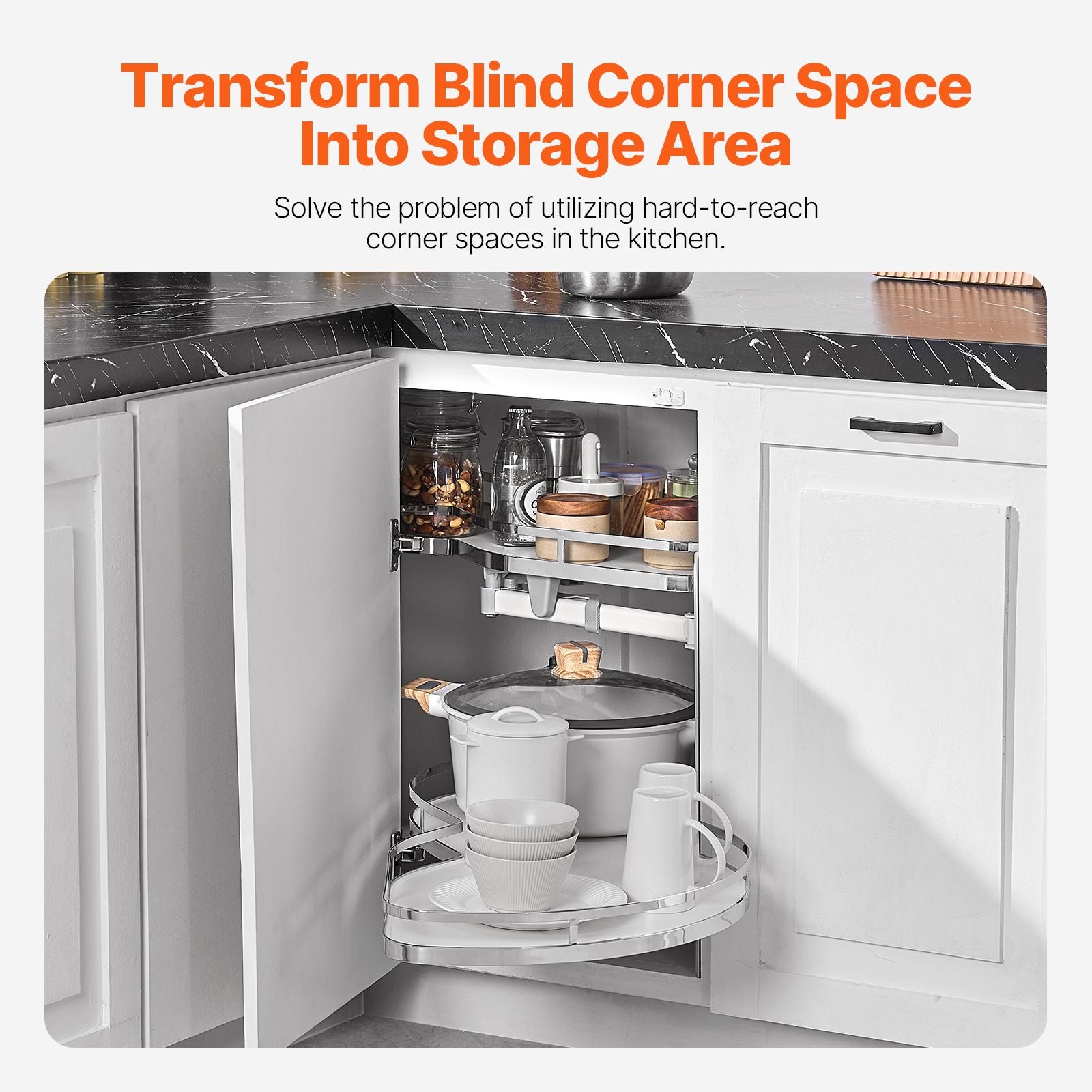 Swing Right Blind Corner Cabinet, Pull Out Organizer for 36 inch Width Blind Cabinet, 2 Tier Height Adjustable Swing Tray, Soft Close Kitchen Cloud Blind Organizer, Right Open