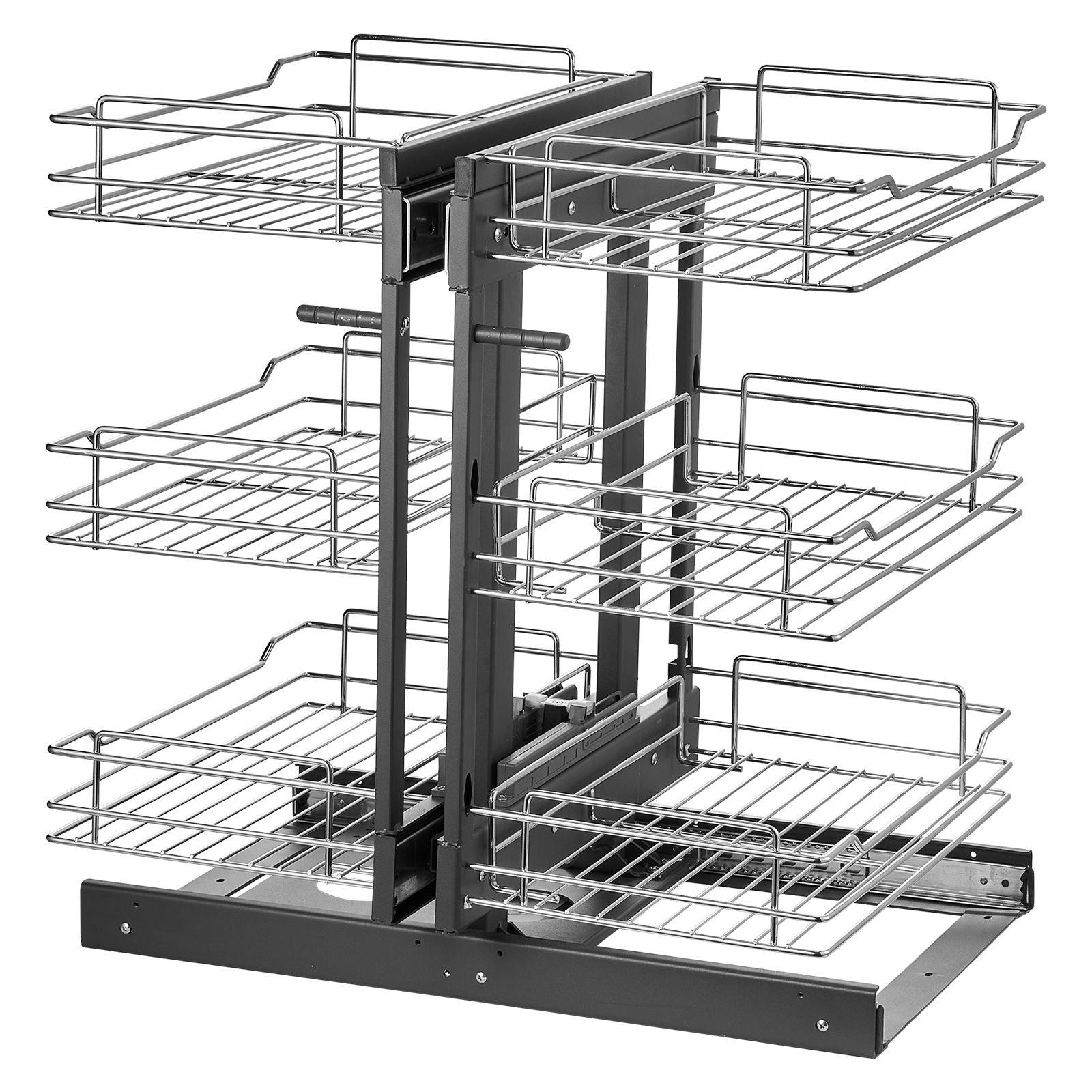 Min 15"W Opening Blind Corner Pull Out Organizer, 3 Tier 6 Shelf Kitchen Cabinet Organizer, Chrome Carbon Steel Storage Basket, Slide Out Storage Organizer, Left & Right Open Compatible