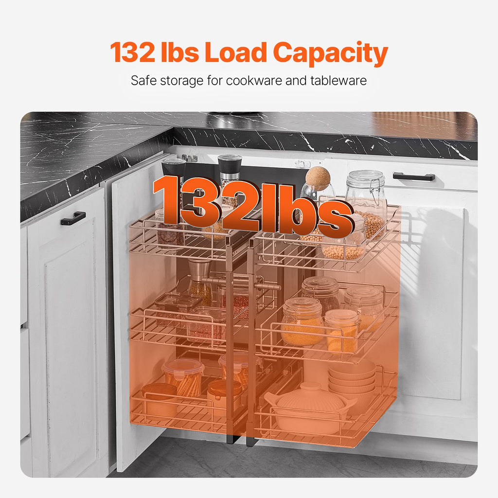 Min 15"W Opening Blind Corner Pull Out Organizer, 3 Tier 6 Shelf Kitchen Cabinet Organizer, Chrome Carbon Steel Storage Basket, Slide Out Storage Organizer, Left & Right Open Compatible