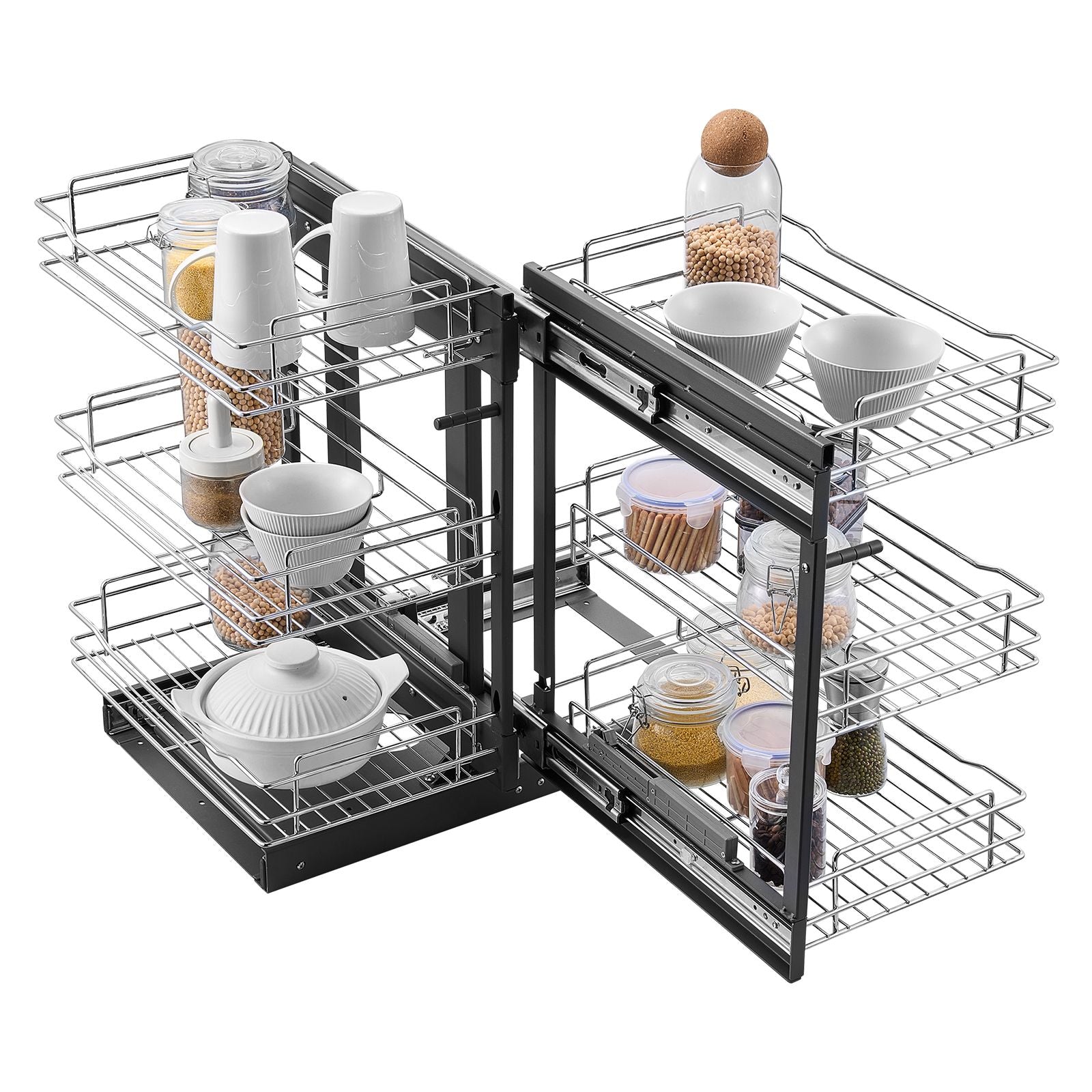 Min 15"W Opening Blind Corner Pull Out Organizer, 3 Tier 6 Shelf Kitchen Cabinet Organizer, Chrome Carbon Steel Storage Basket, Slide Out Storage Organizer, Left & Right Open Compatible