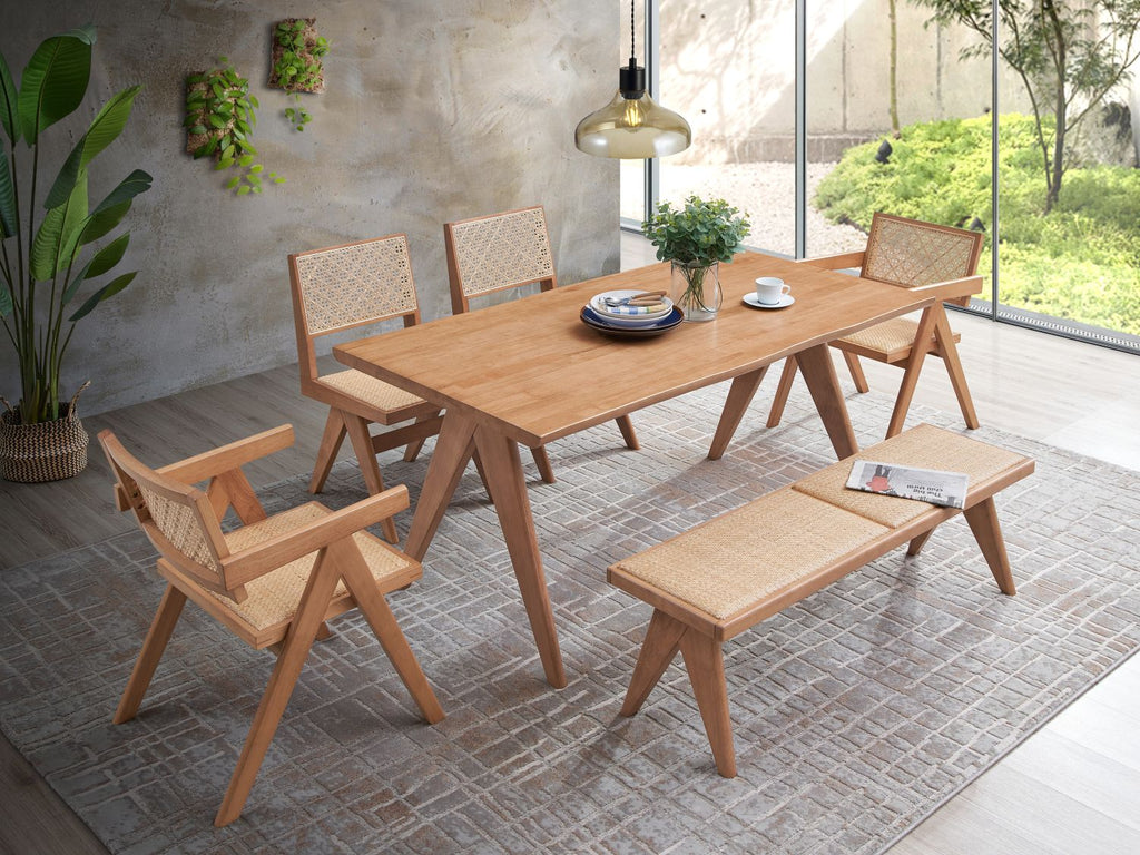 Valentina Rattan & Natural Finish 5PCs Patio/Outdoor Dining Set (No Bench Included)
