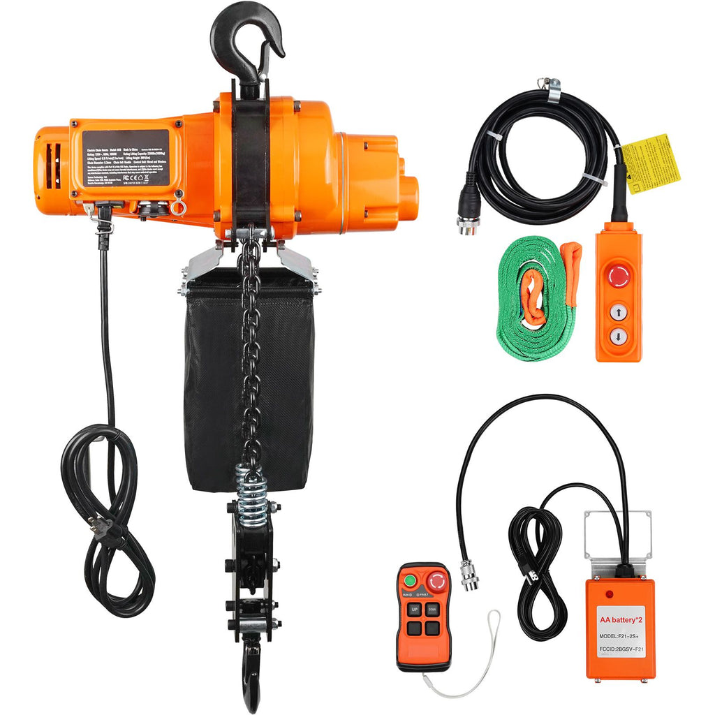Electric Chain Hoist, 2200 lbs Load, 20 ft Lifting Height, 6.9 ft/min Speed, 120V, Single Phase Overhead Crane with Chain, 328 ft Wireless & 15 ft Wired Remote Control for Garage, Shop, and Home