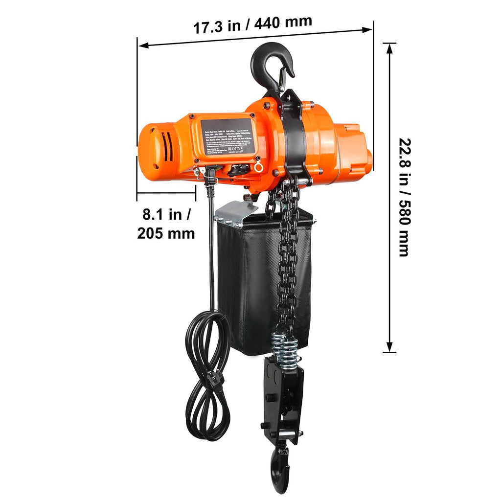 Electric Chain Hoist, 2200 lbs Load, 20 ft Lifting Height, 6.9 ft/min Speed, 120V, Single Phase Overhead Crane with Chain, 328 ft Wireless & 15 ft Wired Remote Control for Garage, Shop, and Home